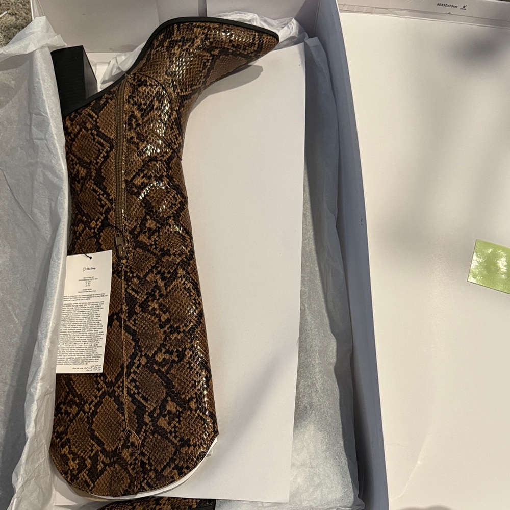 Brown Snake Print Knee-High Boots